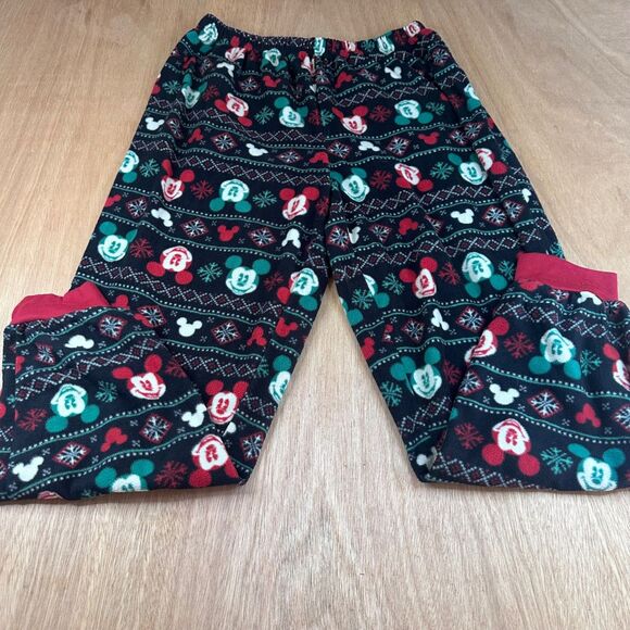 Disney Mickey Mouse Christmas Fleece Pajama Pants XL Blk/Red Holiday Snowflake - Picture 1 of 4